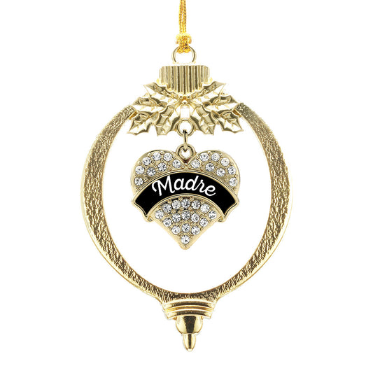 Gold Black and White Madre Pave Heart Charm Holiday Ornament