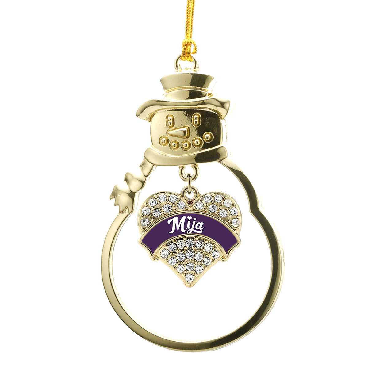 Gold Plum Mija Pave Heart Charm Snowman Ornament