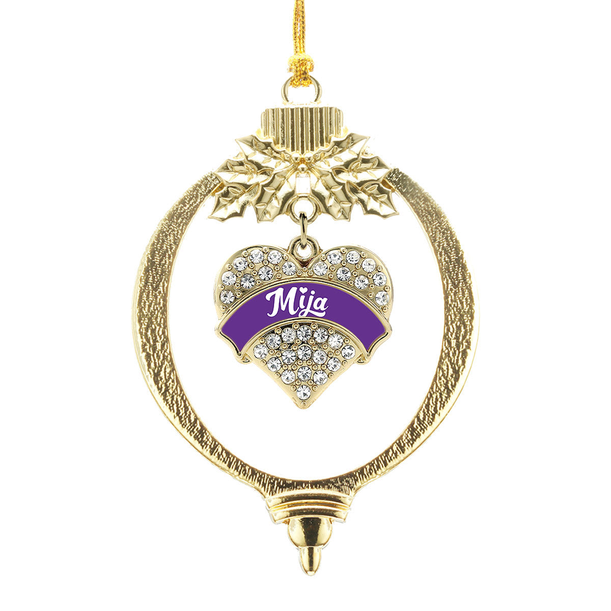 Gold Purple Mija Pave Heart Charm Holiday Ornament