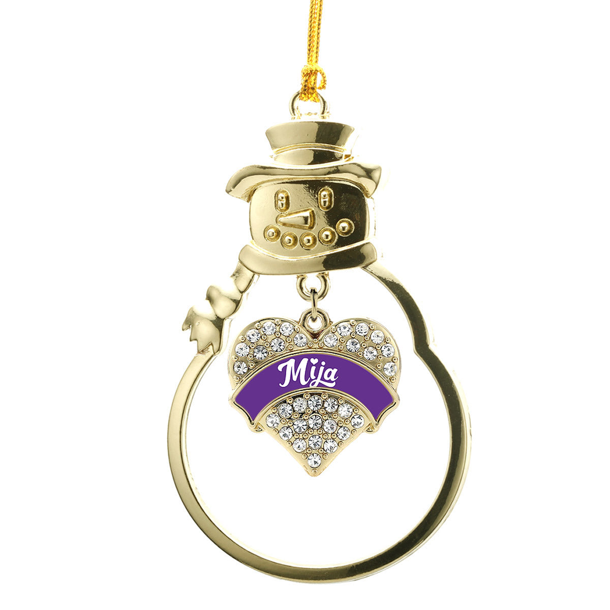 Gold Purple Mija Pave Heart Charm Snowman Ornament