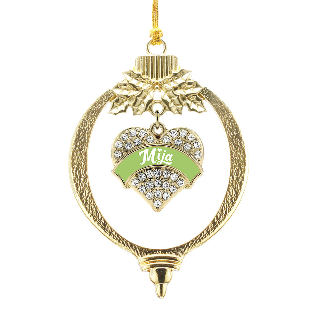 Gold Sage Green Mija Pave Heart Charm Holiday Ornament