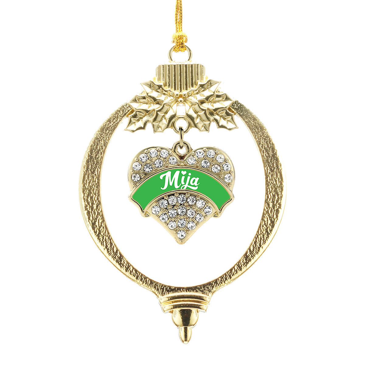Gold Emerald Green Mija Pave Heart Charm Holiday Ornament