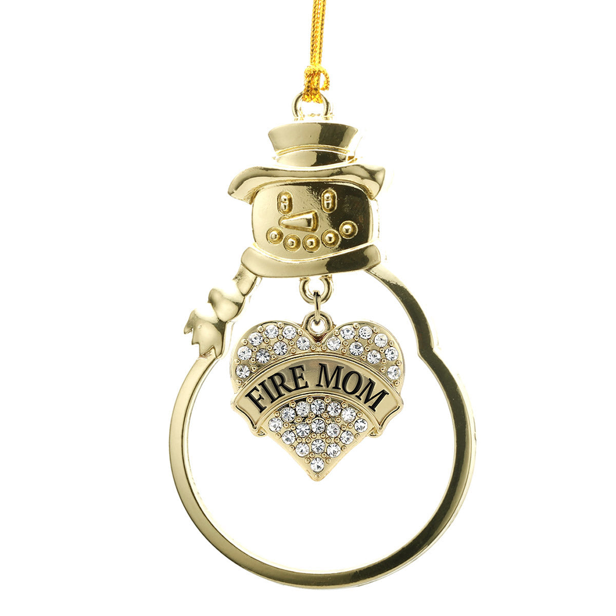 Gold Fire Mom Pave Heart Charm Snowman Ornament