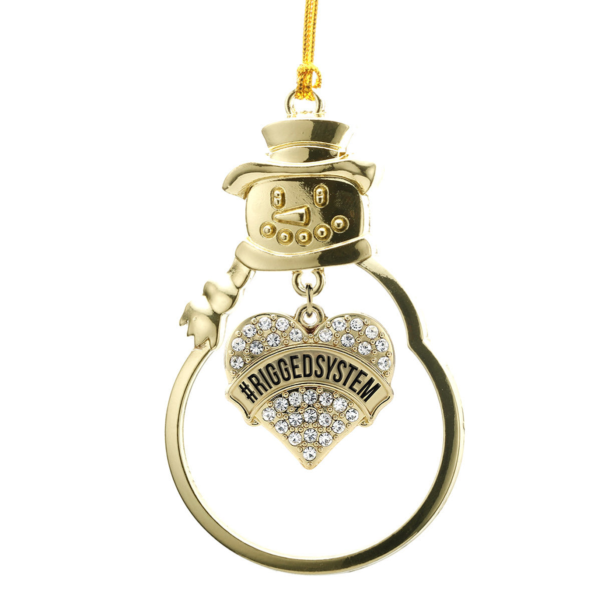 Gold #RiggedSystem Pave Heart Charm Snowman Ornament