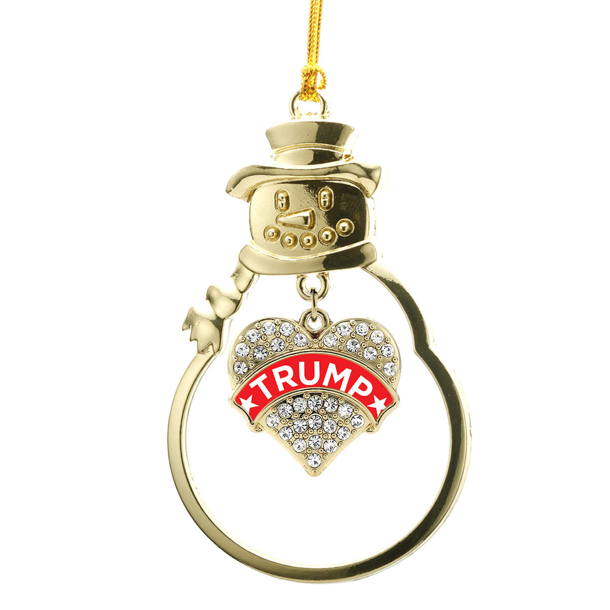 Gold Trump Supporter Pave Heart Charm Snowman Ornament