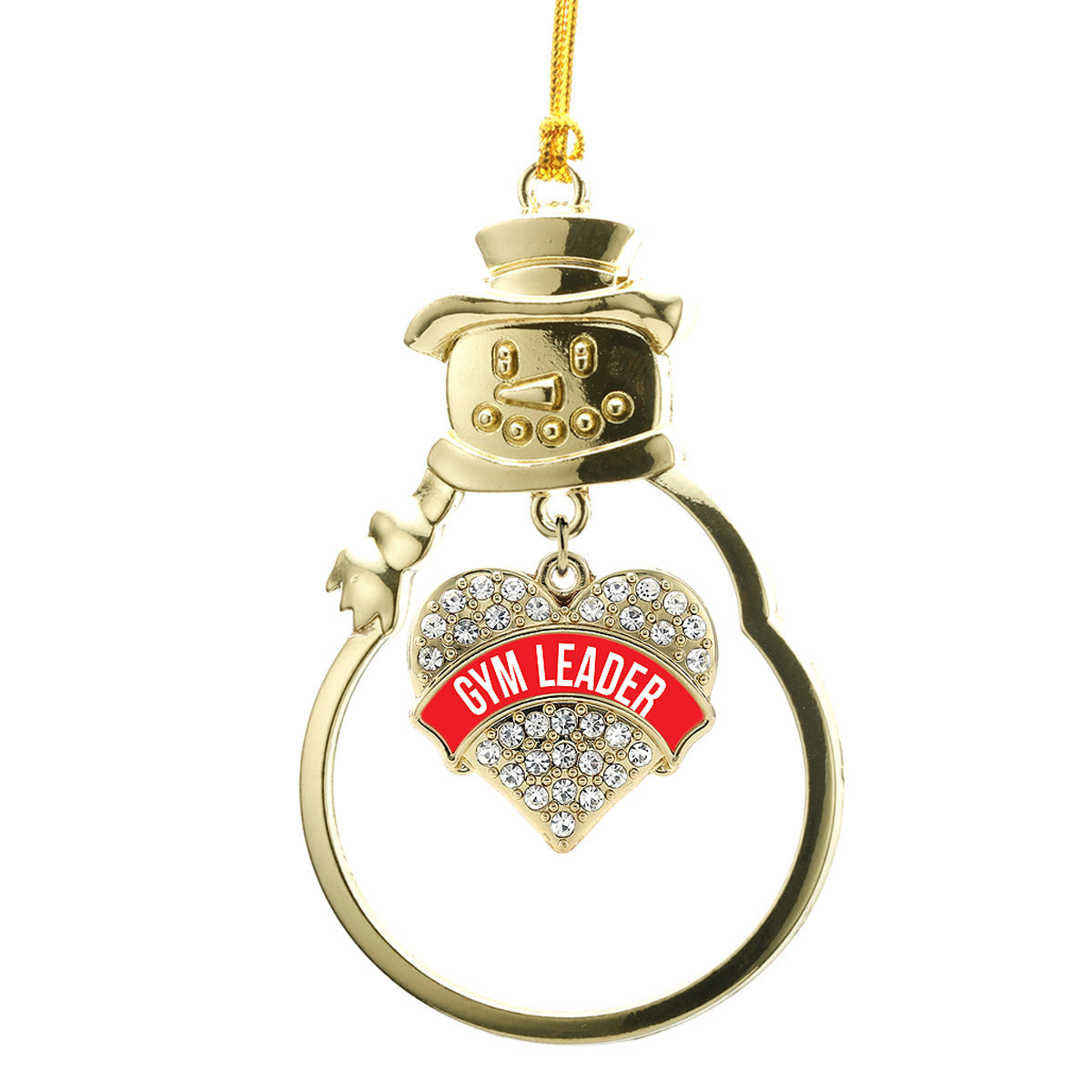 Gold Red Gym Leader Pave Heart Charm Snowman Ornament