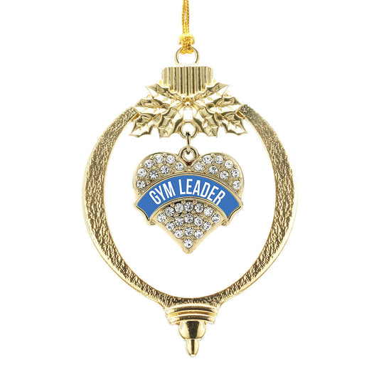 Gold Blue Gym Leader Pave Heart Charm Holiday Ornament