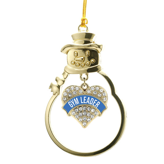 Gold Blue Gym Leader Pave Heart Charm Snowman Ornament