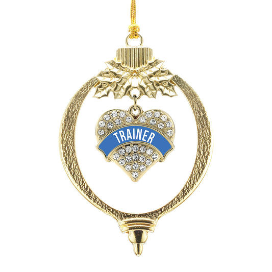 Gold Blue Trainer Pave Heart Charm Holiday Ornament