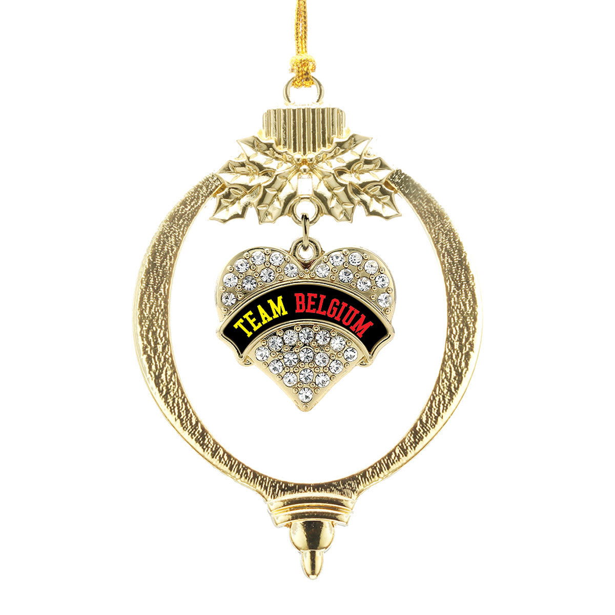 Gold Team Belgium Pave Heart Charm Holiday Ornament