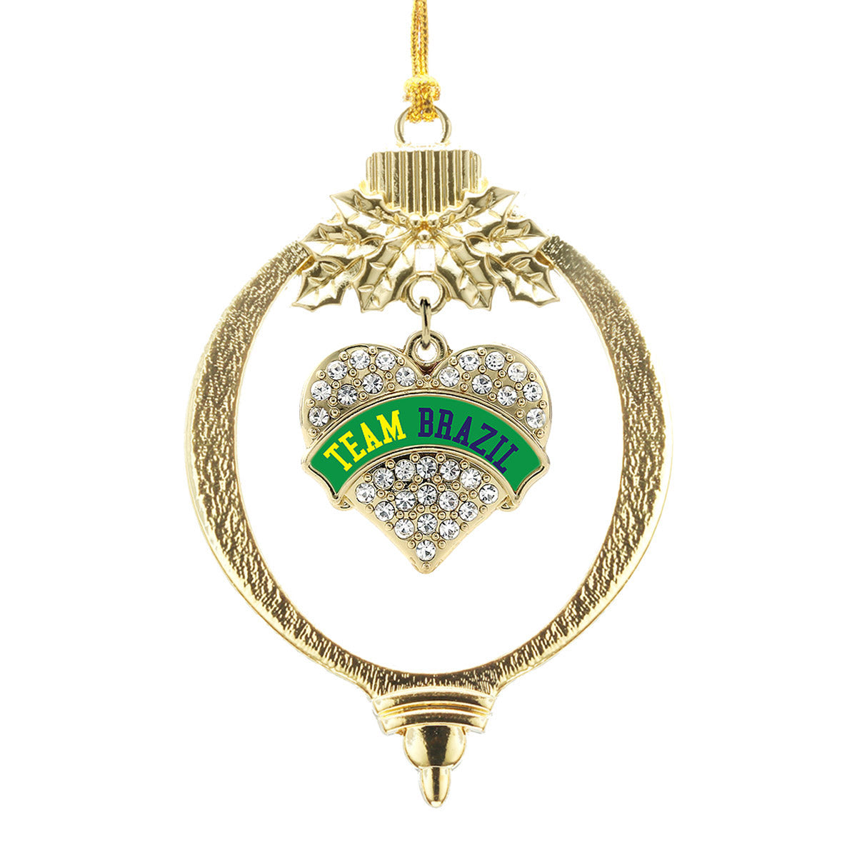 Gold Team Brazil Pave Heart Charm Holiday Ornament