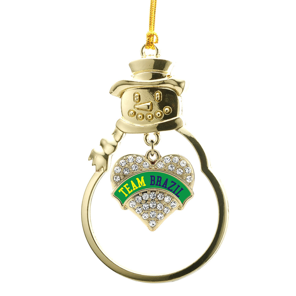 Gold Team Brazil Pave Heart Charm Snowman Ornament