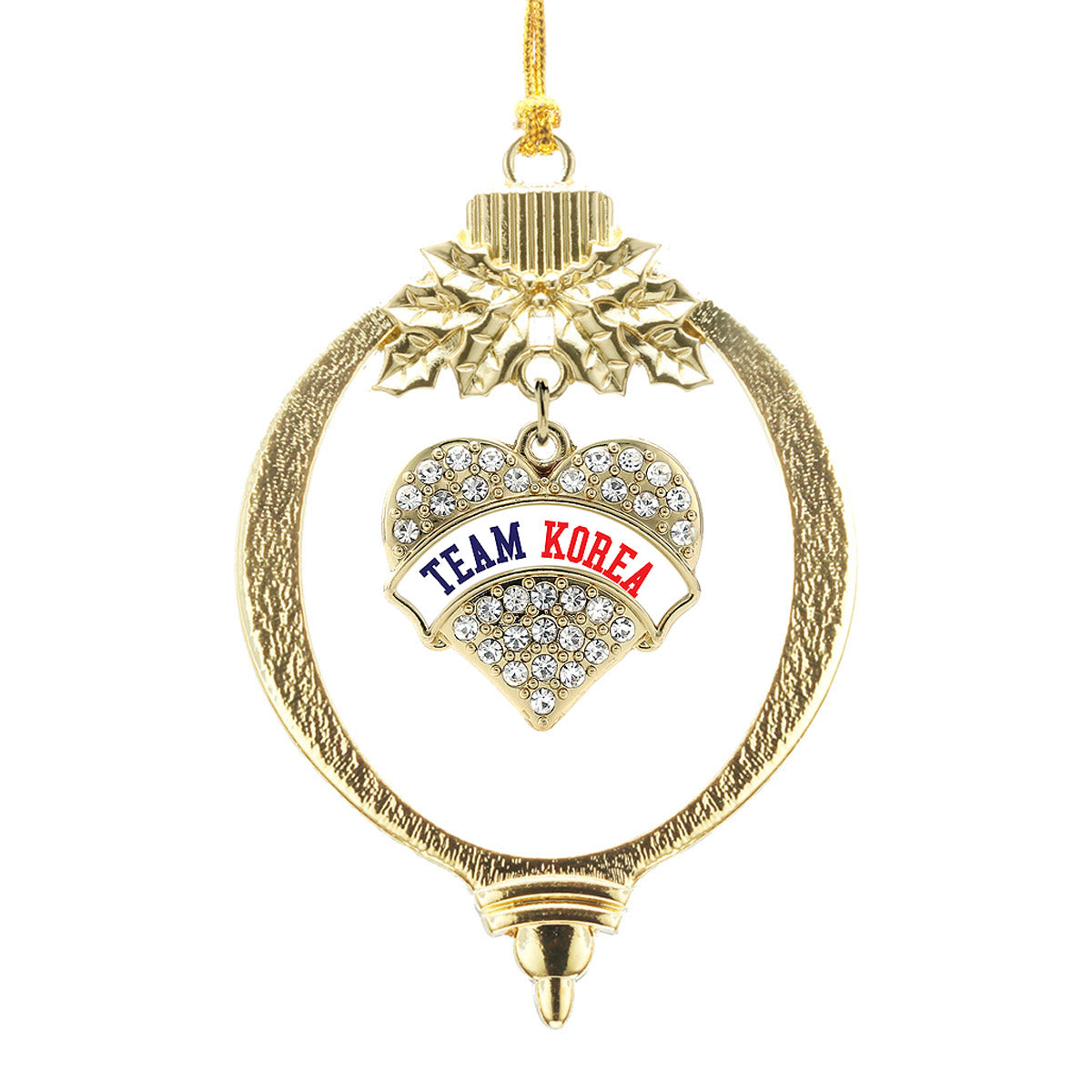 Gold Team Korea Pave Heart Charm Holiday Ornament