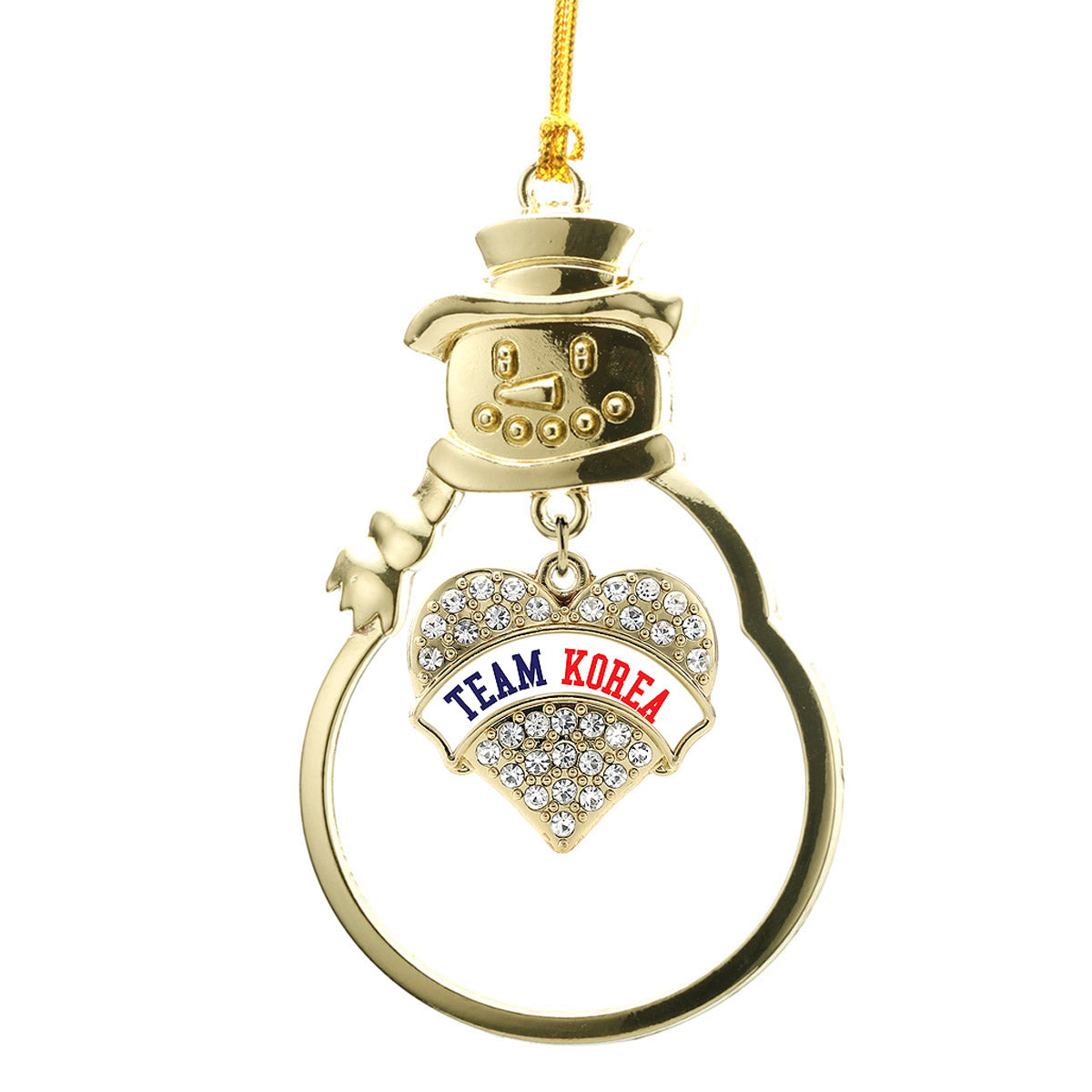 Gold Team Korea Pave Heart Charm Snowman Ornament