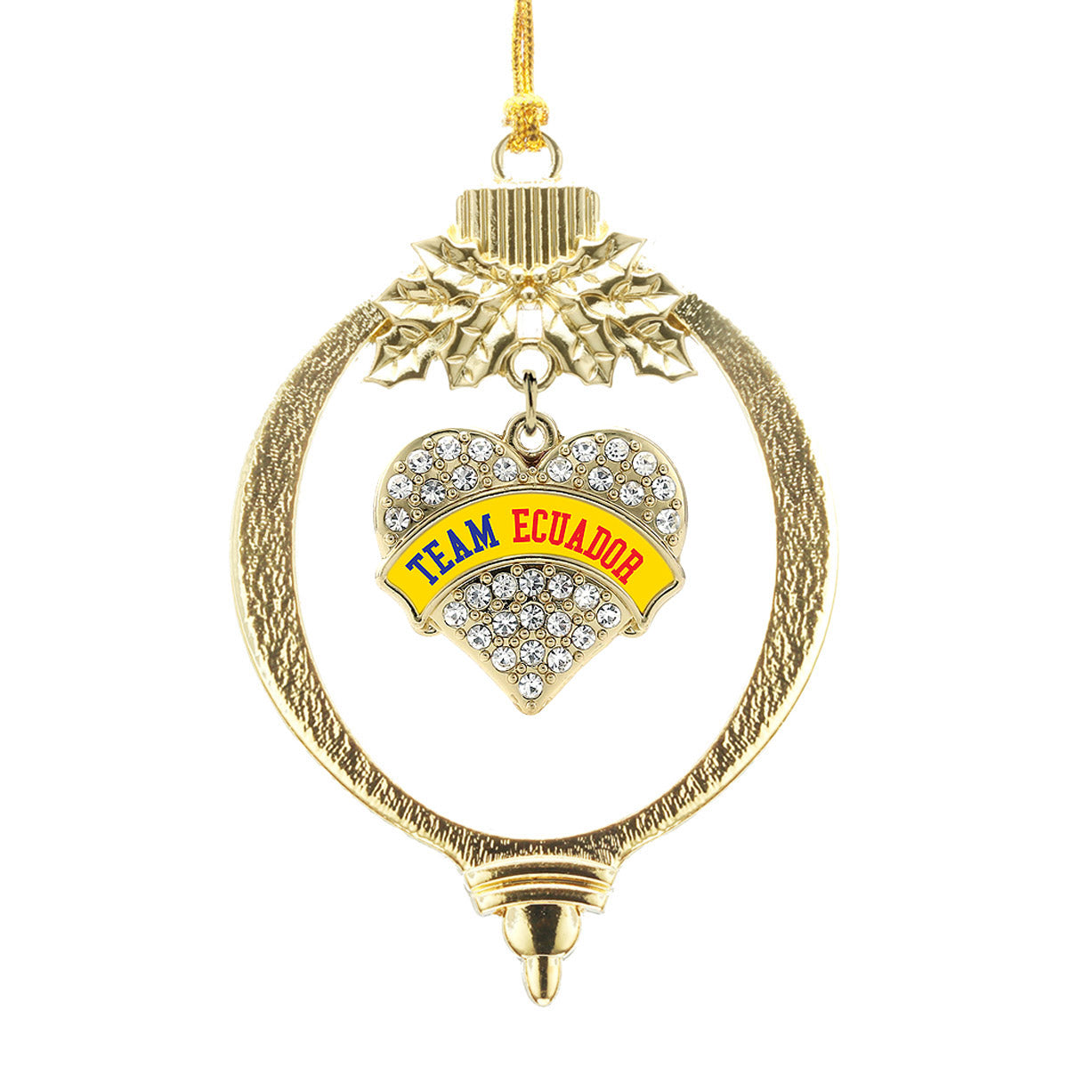 Gold Team Ecuador Pave Heart Charm Holiday Ornament