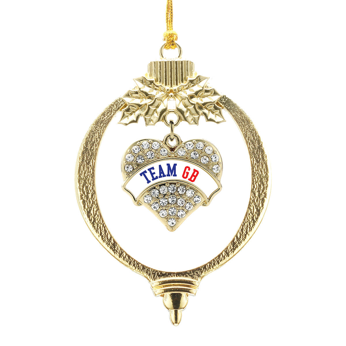 Gold Team Great Britain Pave Heart Charm Holiday Ornament
