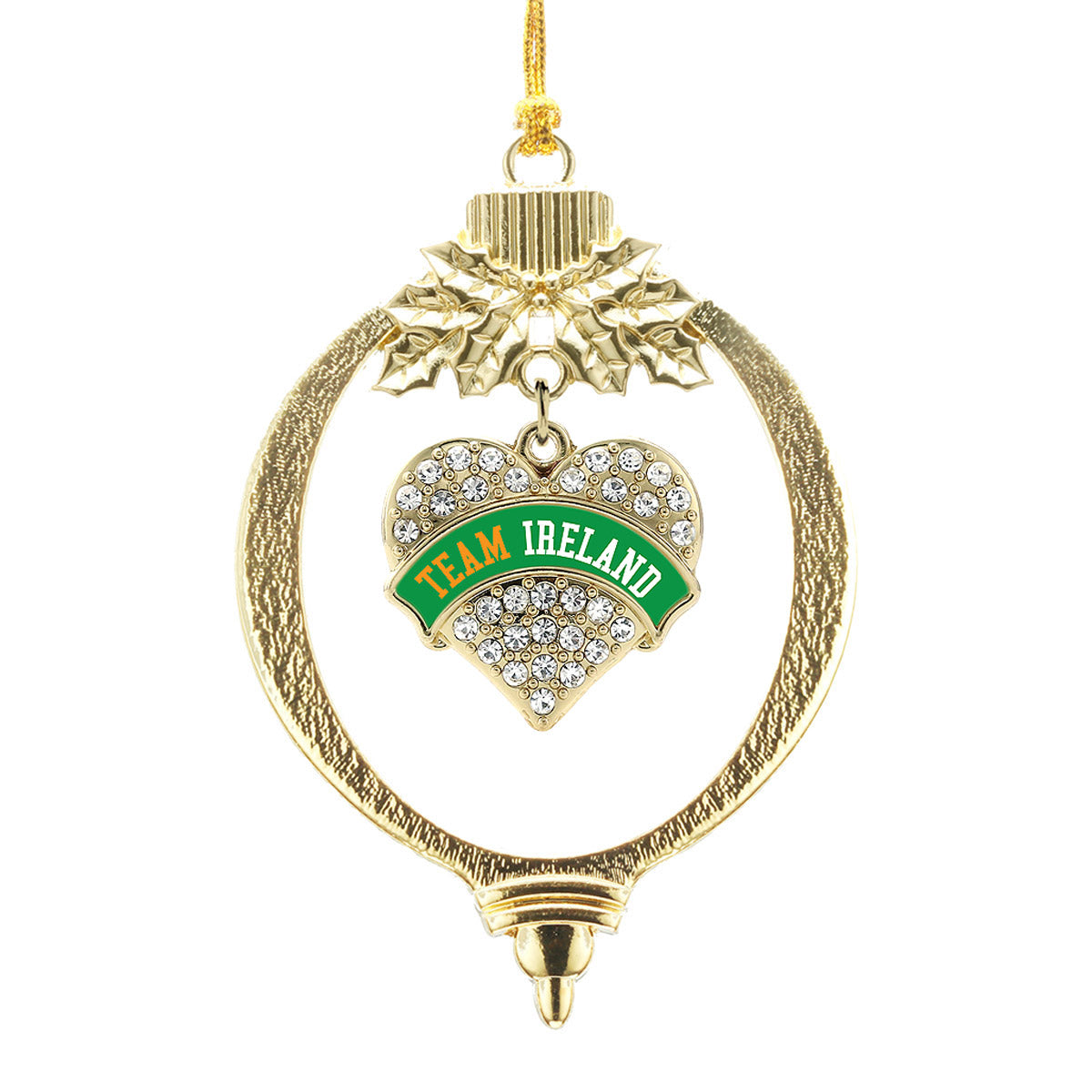 Gold Team Ireland Pave Heart Charm Holiday Ornament