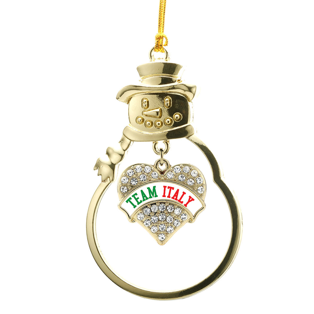 Gold Team Italy Pave Heart Charm Snowman Ornament