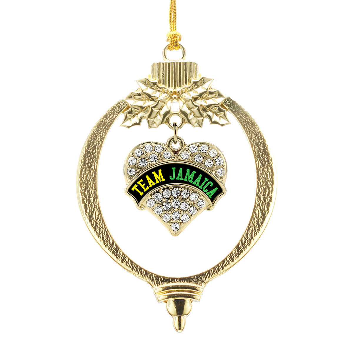 Gold Team Jamaica Pave Heart Charm Holiday Ornament