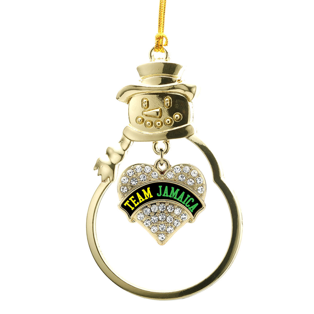 Gold Team Jamaica Pave Heart Charm Snowman Ornament