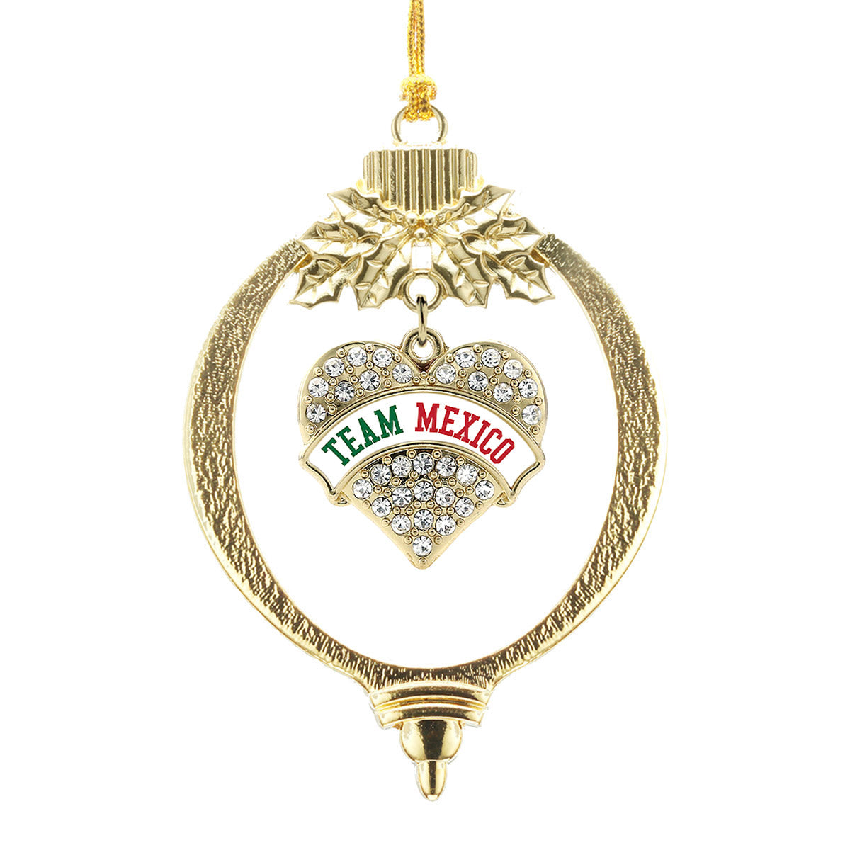 Gold Team Mexico Pave Heart Charm Holiday Ornament
