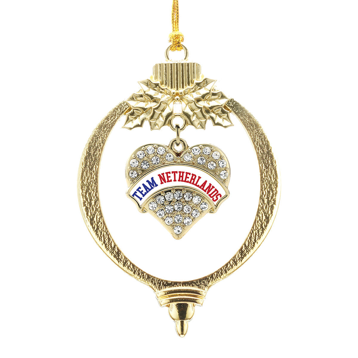 Gold Team Netherlands Pave Heart Charm Holiday Ornament