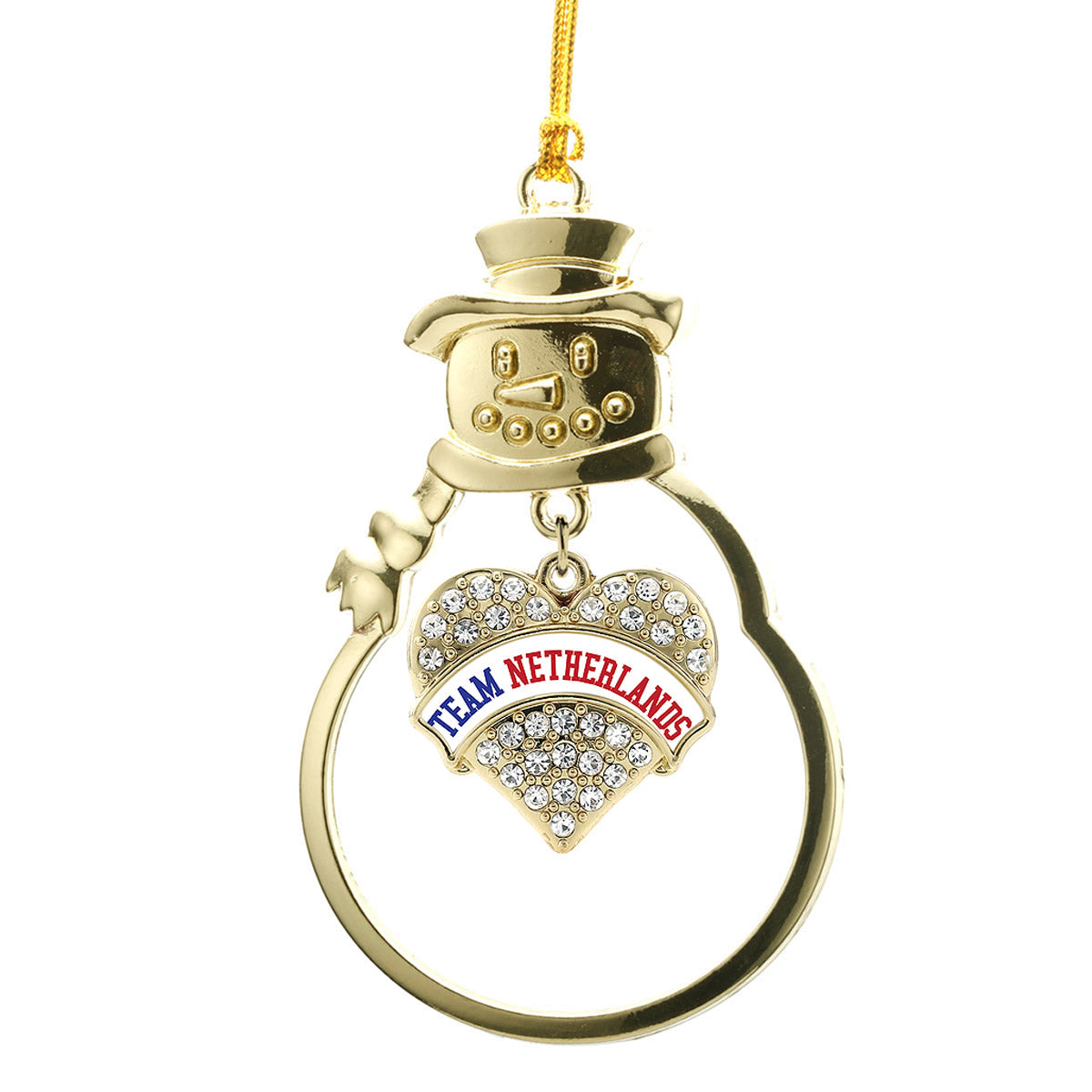 Gold Team Netherlands Pave Heart Charm Snowman Ornament