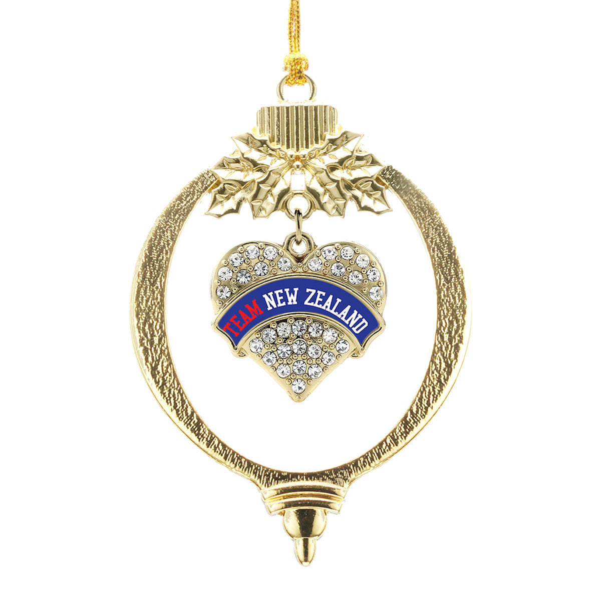 Gold Team New Zealand Pave Heart Charm Holiday Ornament