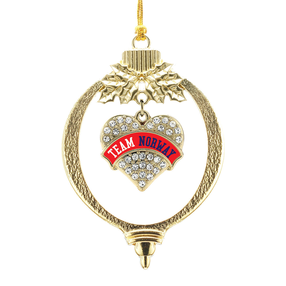 Gold Team Norway Pave Heart Charm Holiday Ornament