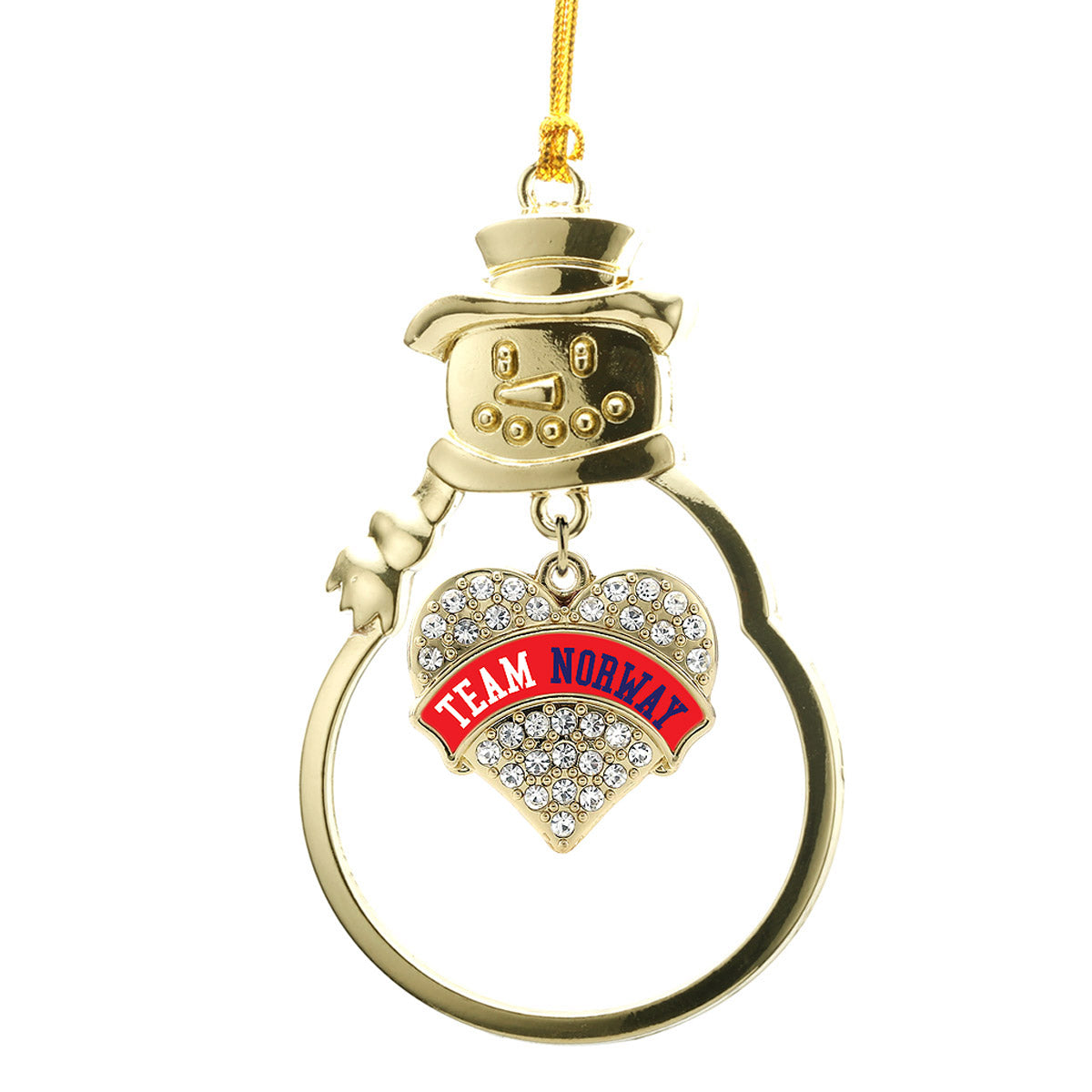 Gold Team Norway Pave Heart Charm Snowman Ornament
