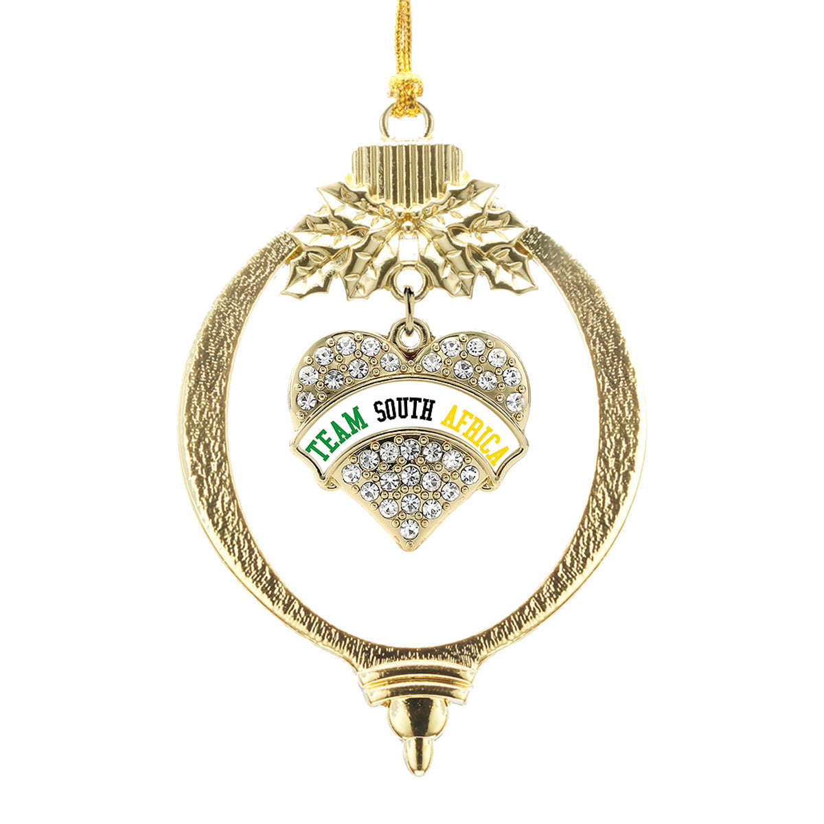 Gold Team South Africa Pave Heart Charm Holiday Ornament