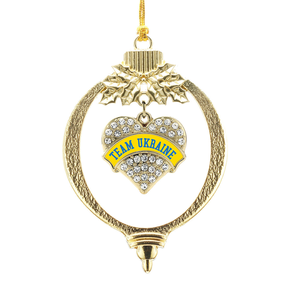 Gold Team Ukraine Pave Heart Charm Holiday Ornament