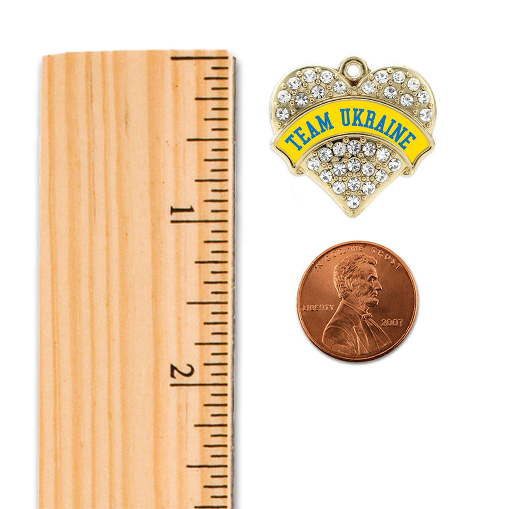 Gold Team Ukraine Pave Heart Charm Holiday Ornament