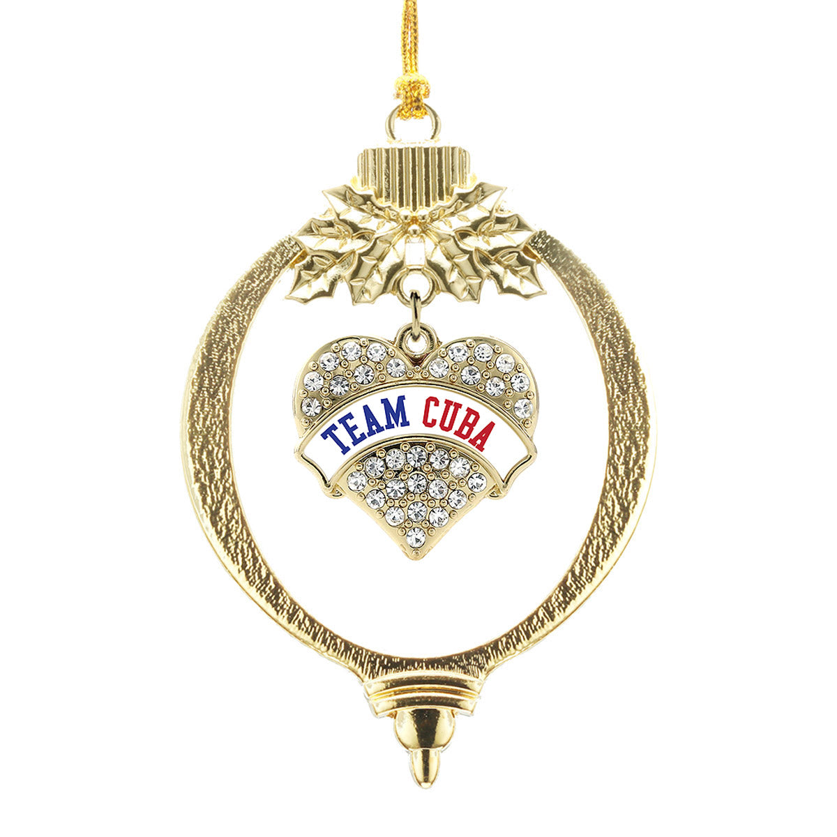 Gold Team Cuba Pave Heart Charm Holiday Ornament