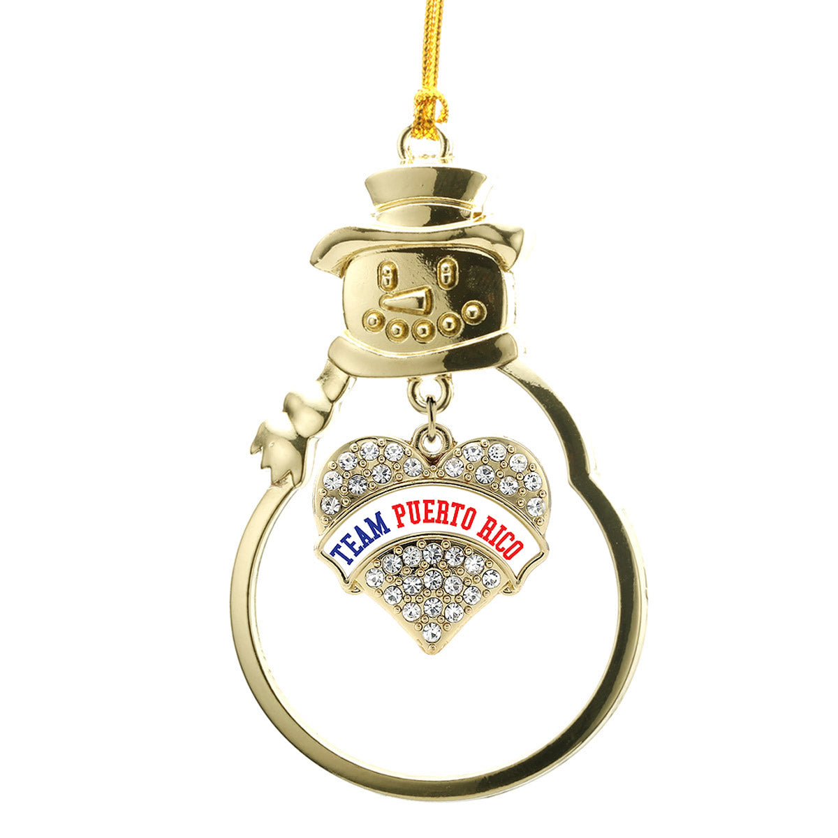 Gold Team Puerto Rico Pave Heart Charm Snowman Ornament
