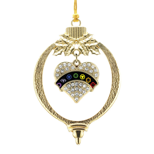 Gold Chakra Symbols - Black Banner Pave Heart Charm Holiday Ornament