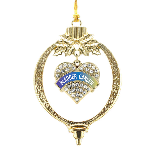 Gold Bladder Cancer Awareness Pave Heart Charm Holiday Ornament