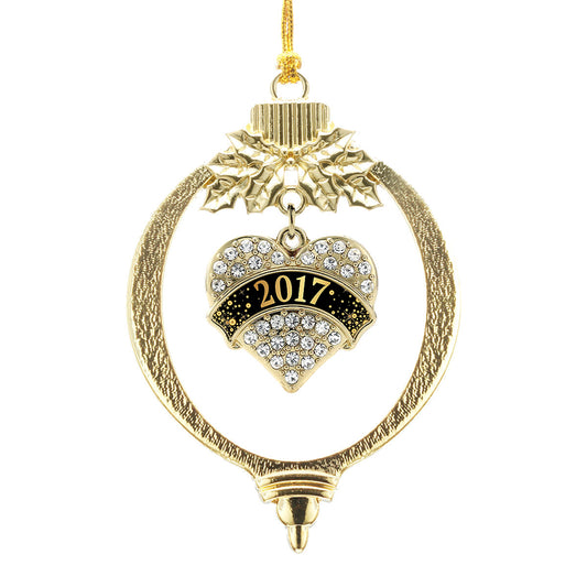 Gold Black and Gold 2017 Pave Heart Charm Holiday Ornament