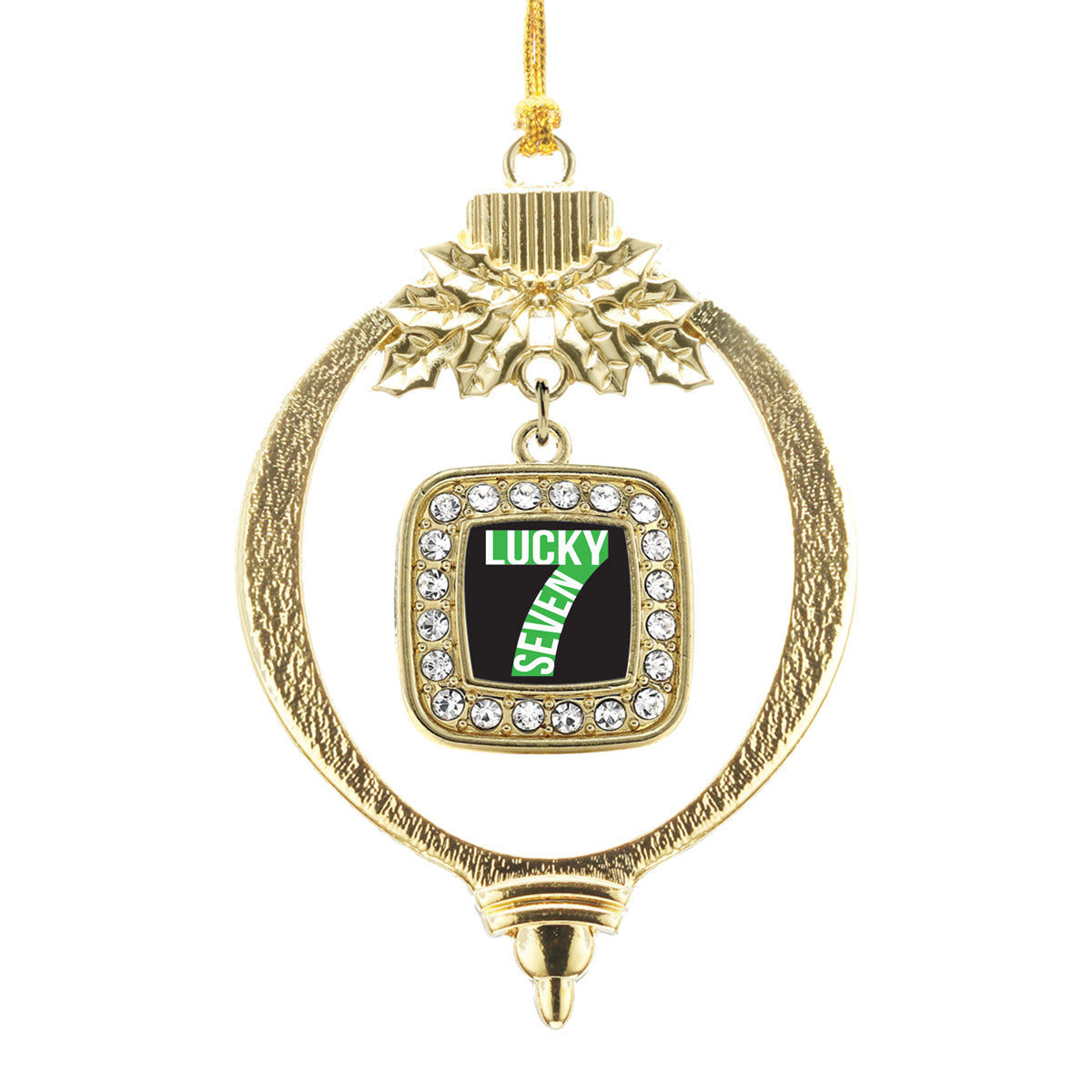 Gold Lucky Seven Square Charm Holiday Ornament