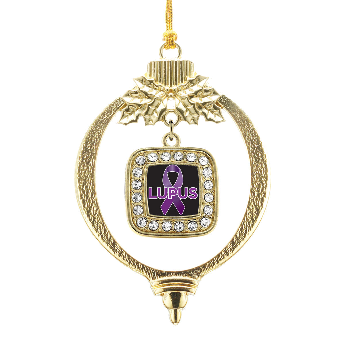 Gold Lupus Square Charm Holiday Ornament