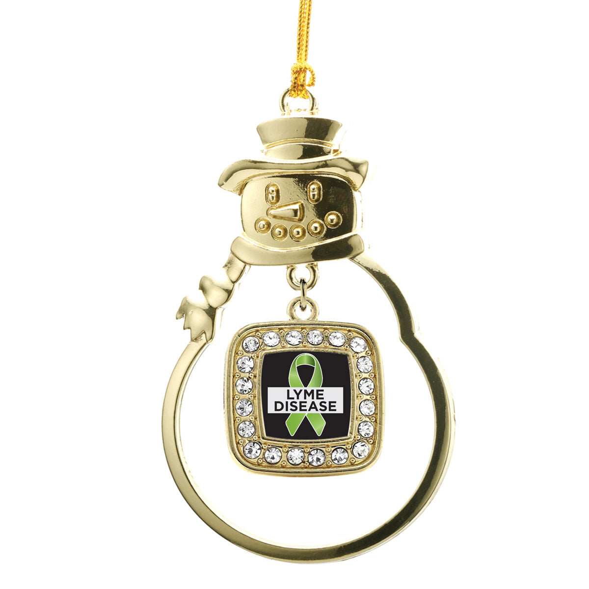 Gold Lyme Disease Support and Awareness Square Charm Snowman Ornament