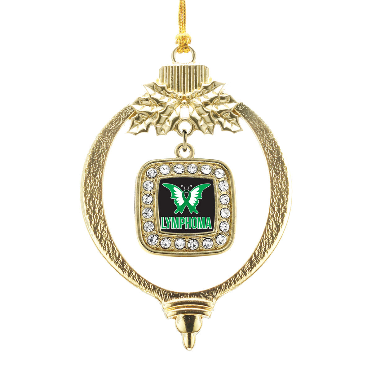 Gold Lymphoma Support and Awareness Square Charm Holiday Ornament