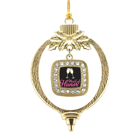 Gold Maid Of Honor Square Charm Holiday Ornament