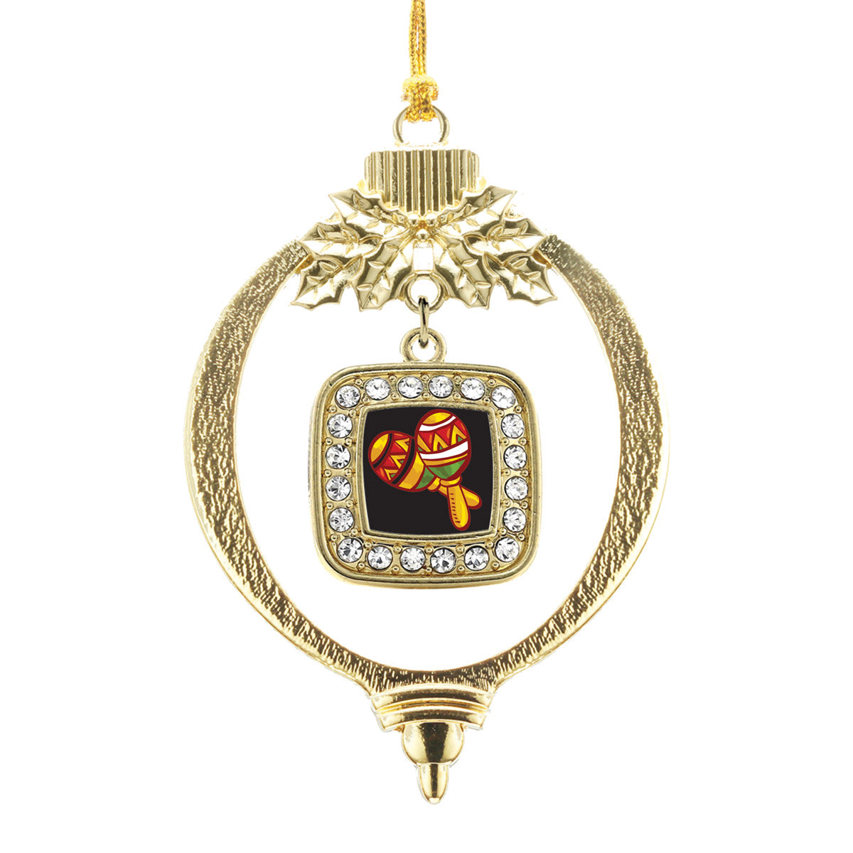 Gold Maracas Square Charm Holiday Ornament