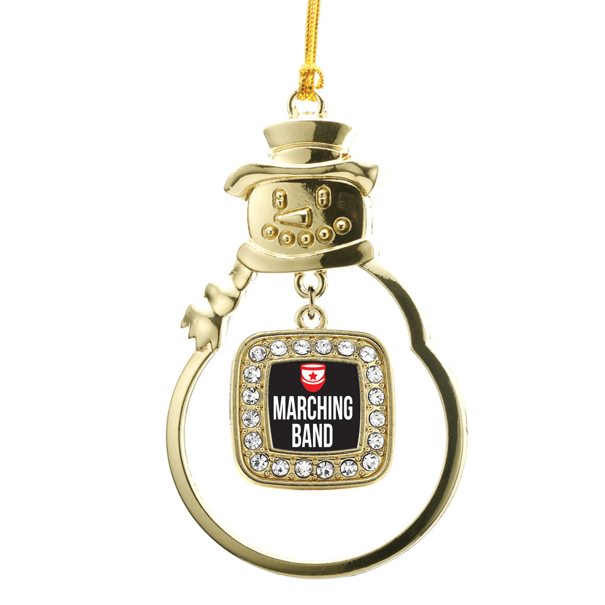 Gold Marching Band Square Charm Snowman Ornament