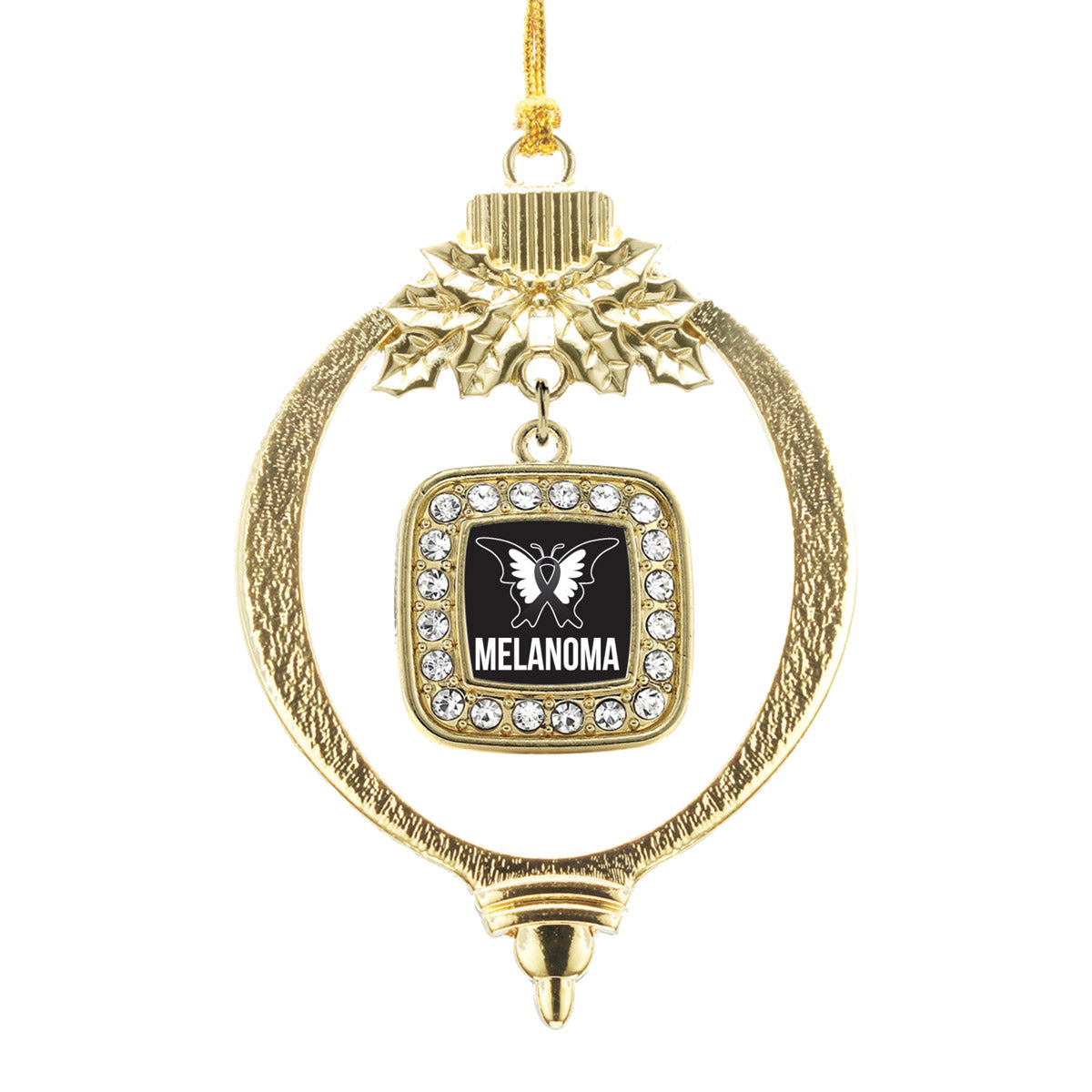 Gold Melanoma Square Charm Holiday Ornament