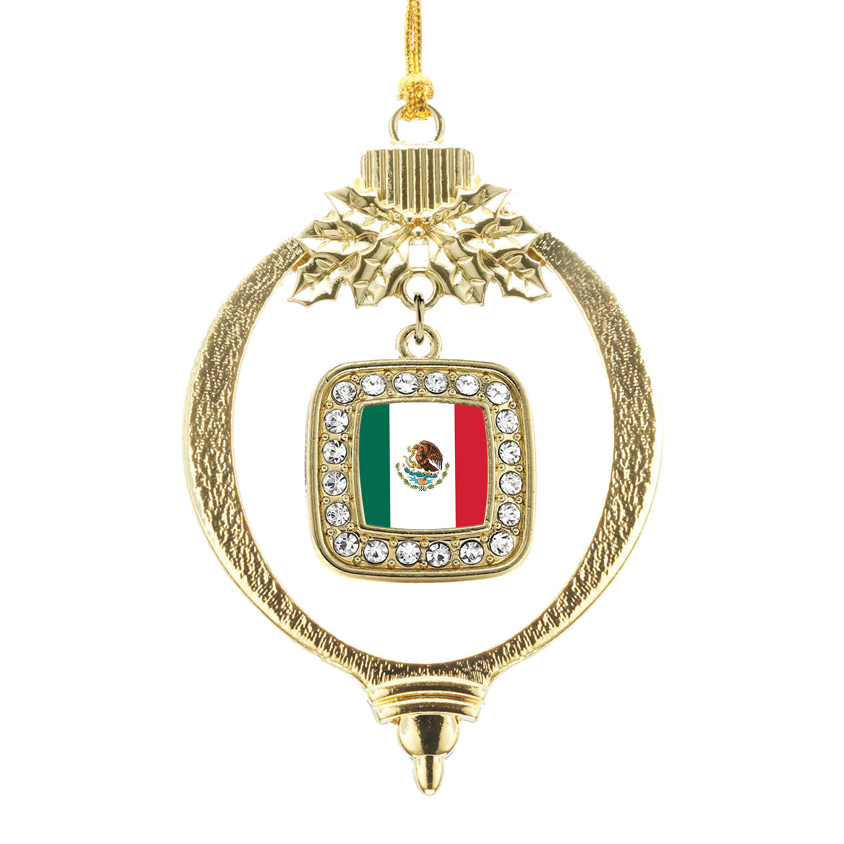Gold Mexican Flag Square Charm Holiday Ornament