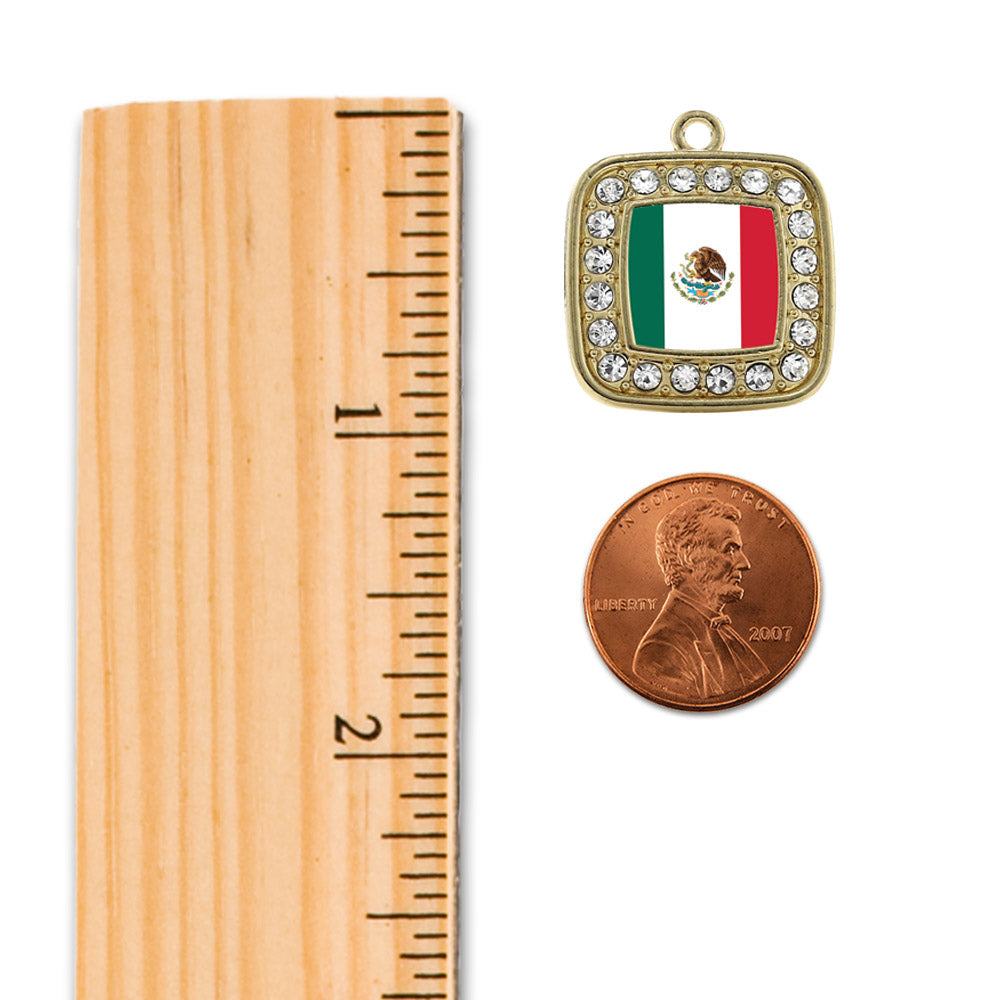 Gold Mexican Flag Square Charm Holiday Ornament
