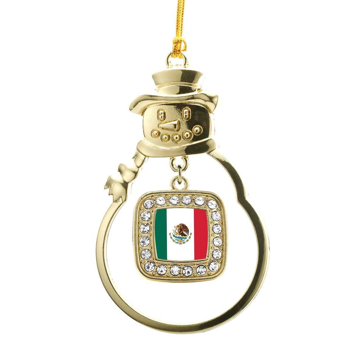 Gold Mexican Flag Square Charm Snowman Ornament