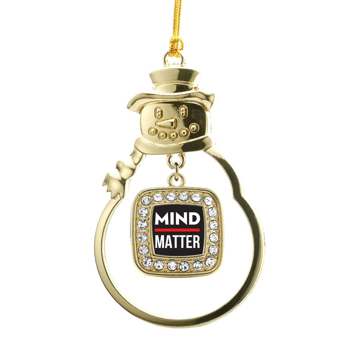 Gold Mind Over Matter Square Charm Snowman Ornament